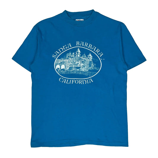 California Hanes Single Stitch T-Shirt - Large Blue Cotton