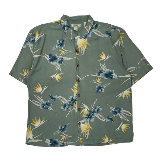 Tommy Bahama Floral Hawaiian Shirt - XL Blue Silk
