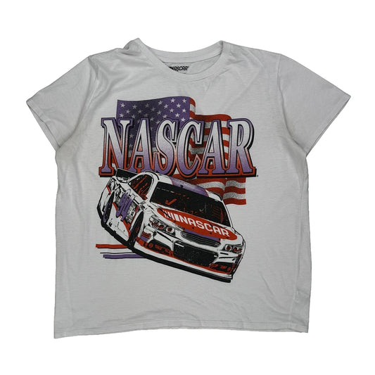 American Flag Nascar T-Shirt - 2XL White Cotton Blend