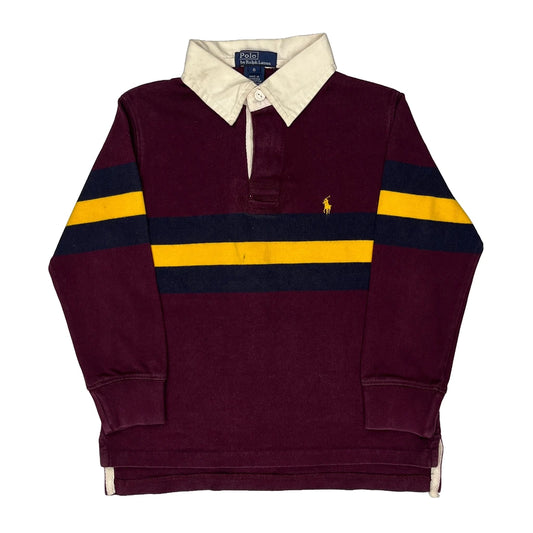 Age 6 Polo By Ralph Lauren Striped Rugby Shirt - Small Burgundy Cotton
