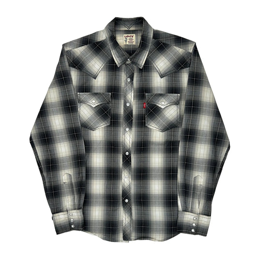 Vintage Levis Checked Flannel Shirt - Medium Gray Cotton