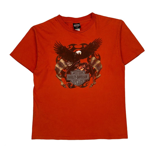 Motorcycle Harley Davidson Graphic T-Shirt - Large Orange Cotton