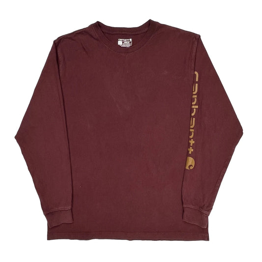 Carhartt Long Sleeve T-Shirt - Large Burgundy Cotton