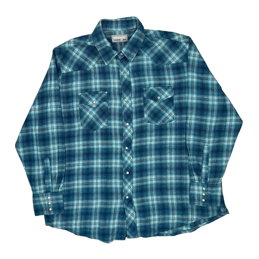 Wrangler Checked Flannel Shirt - 2XL Blue Cotton