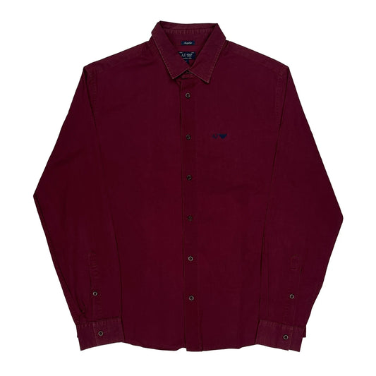 Armani Jeans Shirt - Large Burgundy Cotton