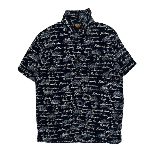 Motorcycle Harley Davidson Hawaiian Shirt - Large Black Viscose