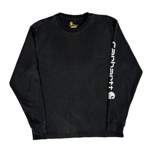 Vintage Carhartt Spellout Long Sleeve T-Shirt - Medium Black Cotton