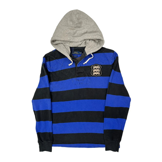 Three Lions England Crest Polo By Ralph Lauren Striped Hoodie - Medium Blue Cotton