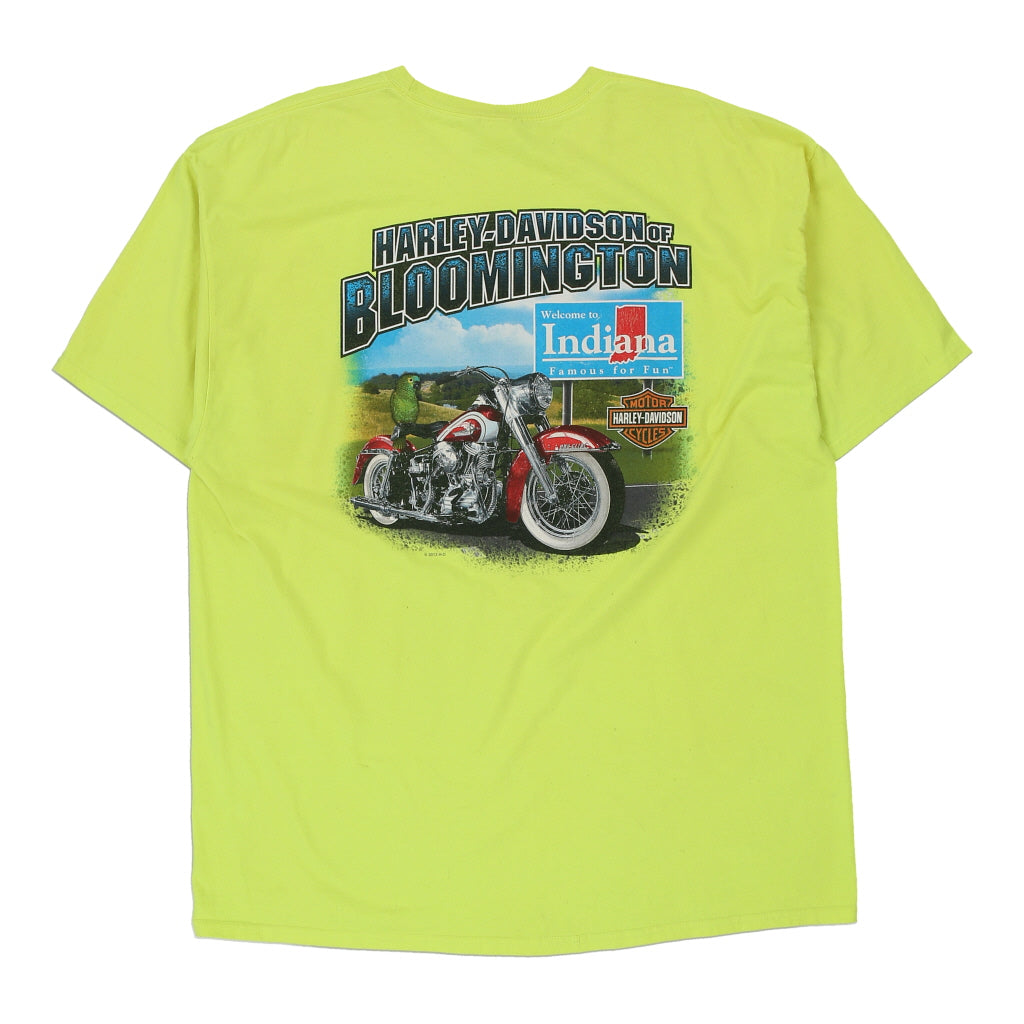 Bloomington, Indiana Harley Davidson Graphic TShirt 2XL Yellow Cott