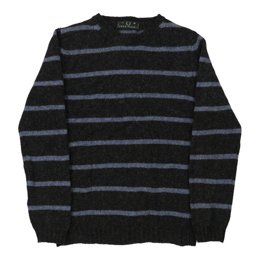 Vintage Fred Perry Striped Jumper - Medium Black Wool