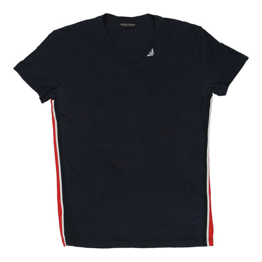 Vintage Emporio Armani V-neck T-Shirt - Small Navy Cotton