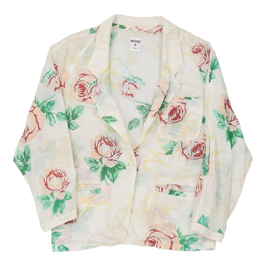 Vintage Moschino Floral Blazer - Large White Cotton