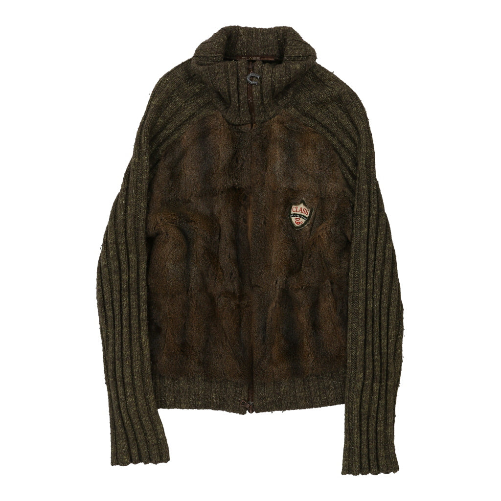 Vintage Fur Roberto Cavalli Zip Up - Large Brown Wool Blend