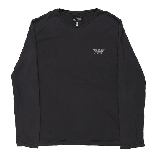 Vintage Armani Jeans Spellout Long Sleeve T-Shirt - 2XL Grey Cotton