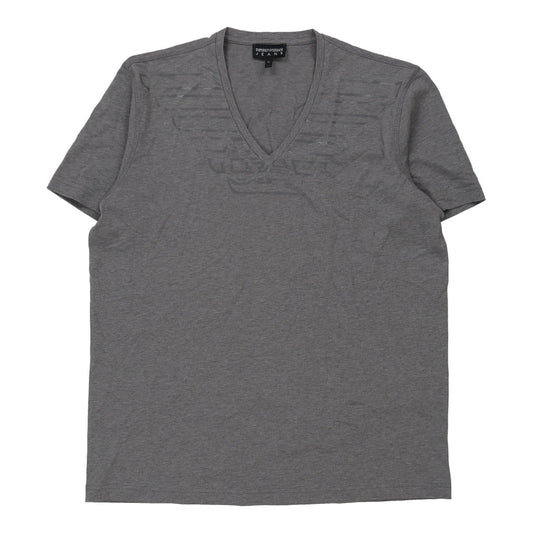 Vintage Emporio Armani V-neck T-Shirt - XL Grey Cotton