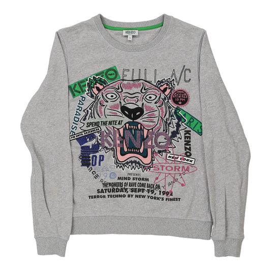 Vintage Kenzo Graphic Sweatshirt - Small Grey Cotton Blend