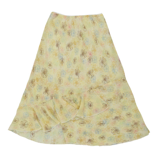Vintage Veirjen Floral Midi Skirt - Medium Yellow Viscose Blend