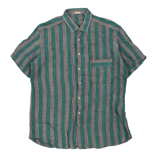 Vintage Carre Striped Short Sleeve Shirt - XL Grey Viscose Blend