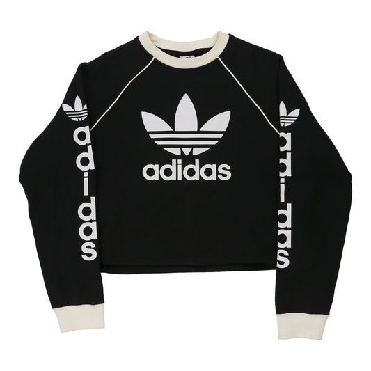 Vintage Adidas Cropped Sweatshirt - Small Black Cotton
