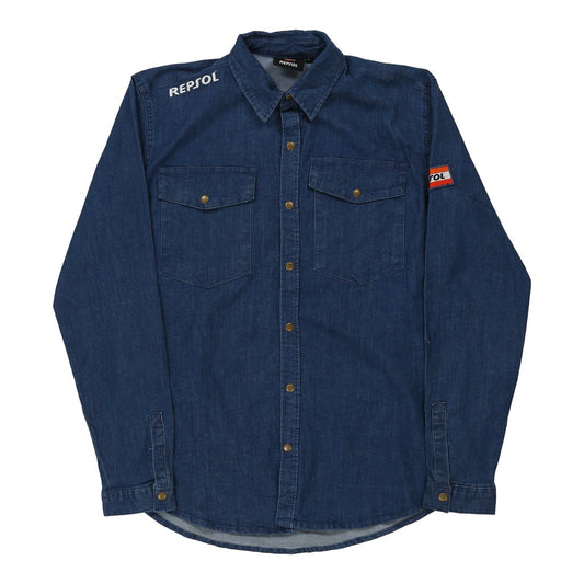 Vintage Repsol Spellout Denim Shirt - Large Dark Wash Cotton