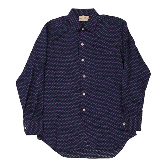 Vintage Unbranded Patterned Shirt - Medium Navy Viscose Blend