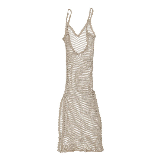 Vintage Unbranded Dress - Small Beige Polyester Blend