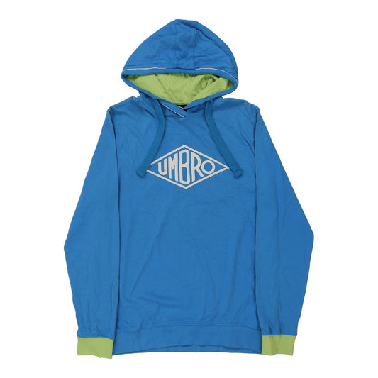 Vintage Umbro Spellout Hoodie - Large Blue Cotton Blend