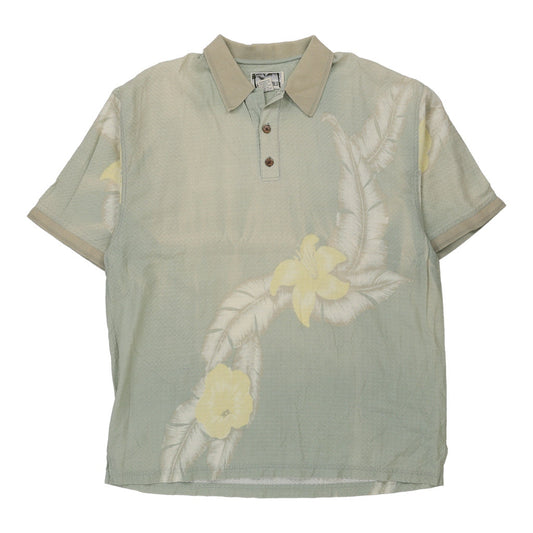 Vintage Island Republic Floral Polo Shirt - Large Green Viscose Blend