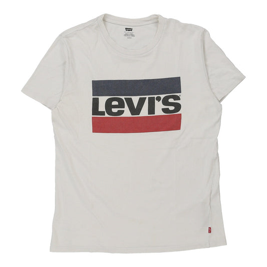 Vintage Levis Spellout T-Shirt - Small White Cotton
