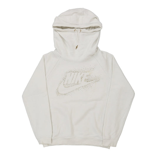 Vintage Nike Spellout Hoodie - Medium White Cotton