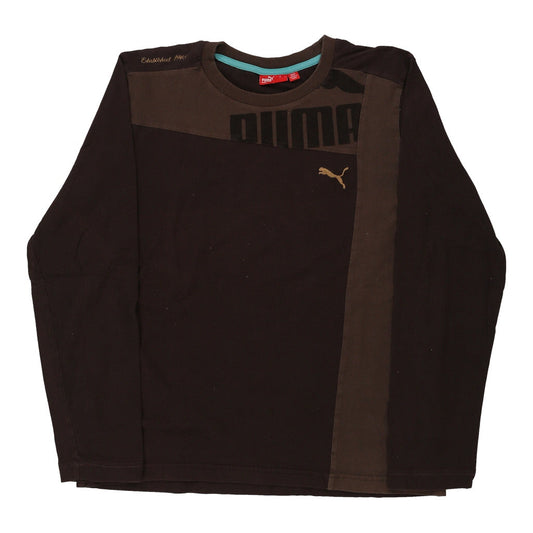Vintage Puma Spellout Long Sleeve T-Shirt - Medium Brown Cotton