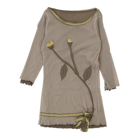 Vintage Unbranded Embroidered Long Sleeve Top - Medium Brown Nylon