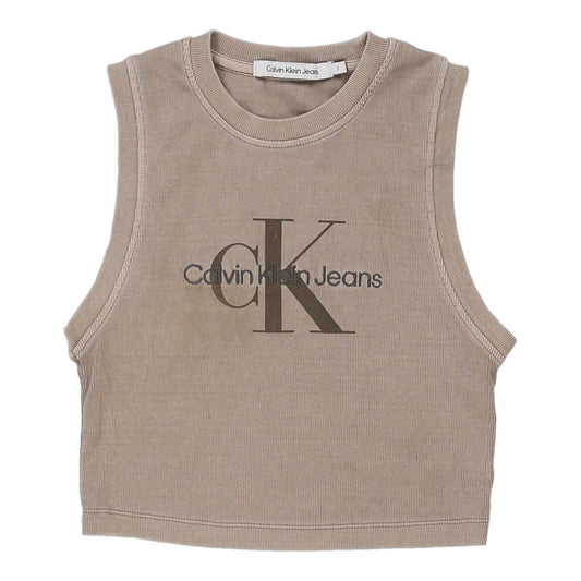 Vintage Calvin Klein Jeans Spellout Top - Small Beige Cotton