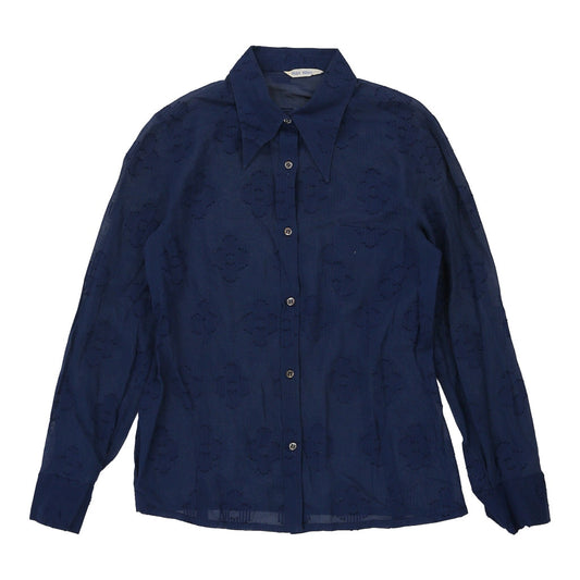 Vintage 1970's Max Brio Floral Shirt - Small Blue Cotton Blend