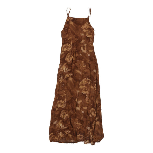 Vintage Unbranded Floral Dress - Medium Brown Polyester Blend