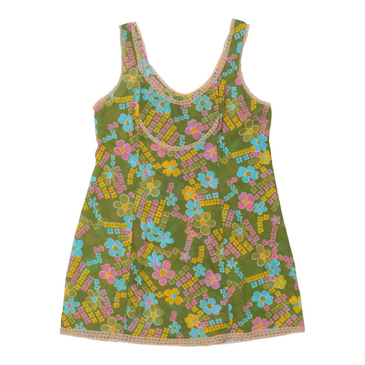 Vintage 1980's Nivion Floral Dress - Medium Green Viscose