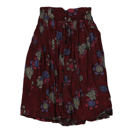 Vintage 1980's Unbranded Floral Skirt - Large Burgundy Viscose