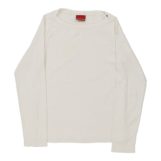 Vintage Replay Long Sleeve Top - Medium White Cotton