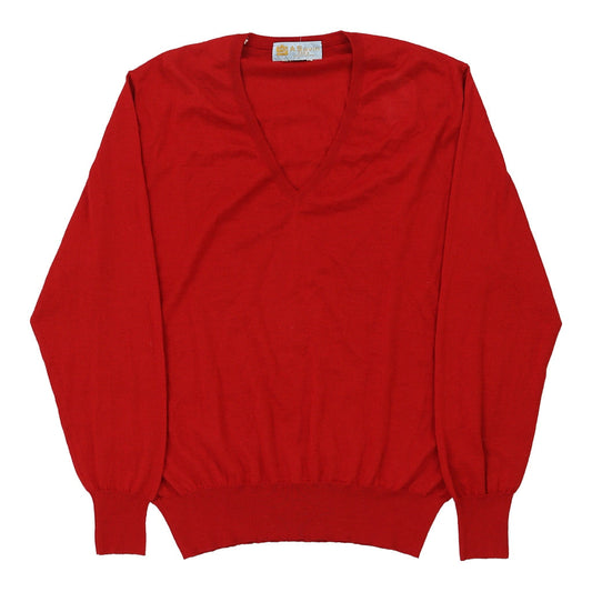 Vintage 1970/80s A. Savin V-neck Jumper - Large Red Cashmere Blend