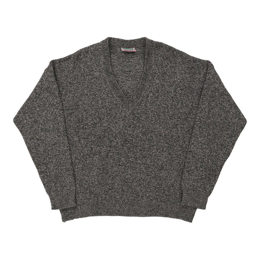 Vintage Angelo Greco V-neck Jumper - Large Grey Wool Blend