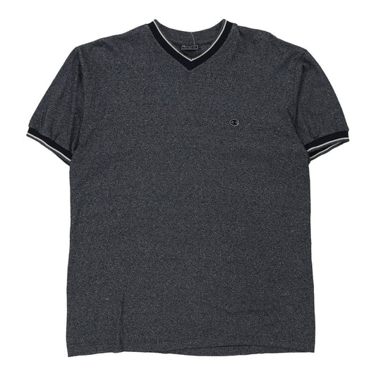 Vintage Champion V-neck T-Shirt - XL Blue Cotton