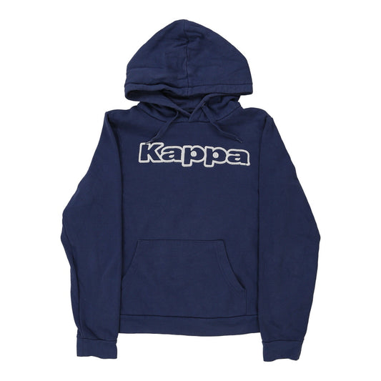 Vintage Kappa Spellout Hoodie - Large Blue Cotton Blend