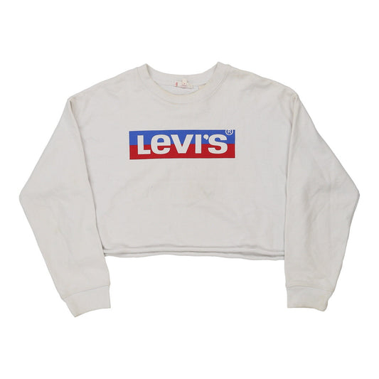 Vintage Levis Cropped Sweatshirt - Medium White Cotton Blend