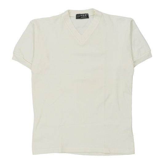 Vintage Nkw V-neck T-Shirt - Large Cream Nylon