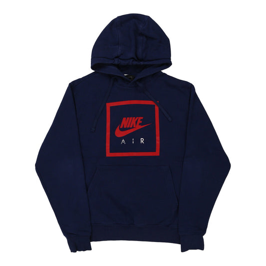 Vintage Nike Spellout Hoodie - Small Navy Cotton Blend
