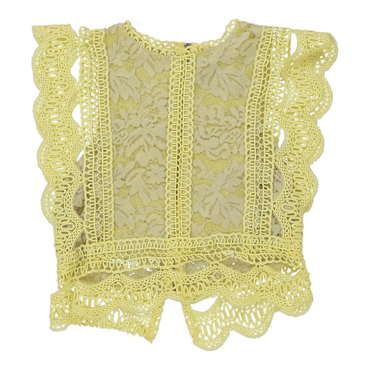Vintage Unbranded Floral Crochet Top - Small Yellow Polyester Blend