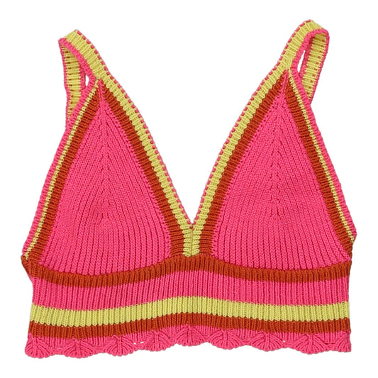 Vintage Unbranded Cropped Crochet Top - XS Pink Cotton Blend