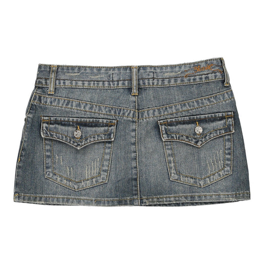 Vintage Bloom Mini Denim Skirt - 32W UK 12 Blue Cotton