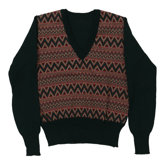 Vintage Age 12-13 Unbranded V-neck Jumper - Large Block Colour Wool Blend