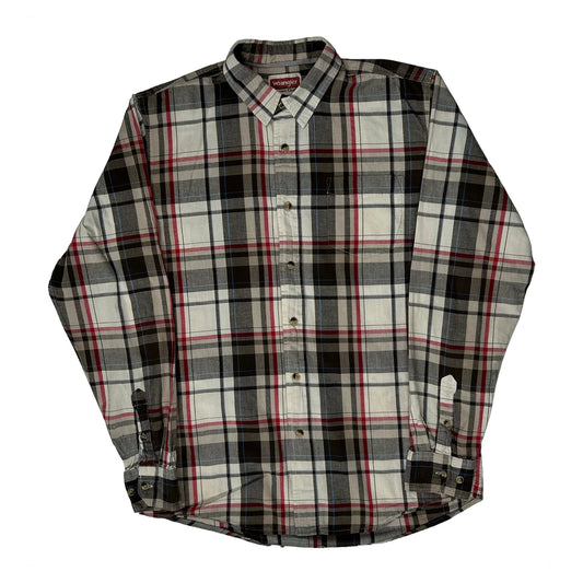 Vintage Wrangler Checked Flannel Shirt - Medium Cream Cotton